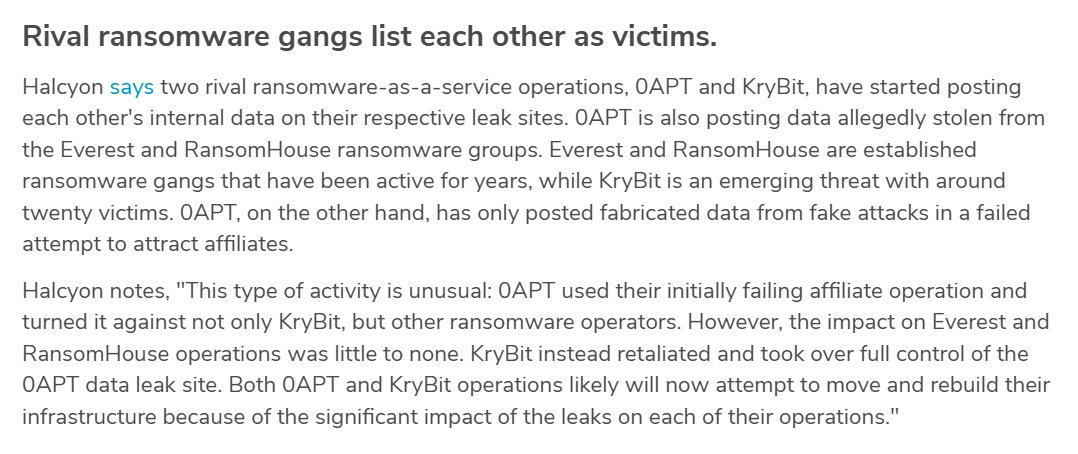 jc_vazquez's tweet photo. Rival #ransomware gangs list each other as victims.

https://t.co/NJLN5GALmt

#cybersecurity https://t.co/SSo6JQp1Le