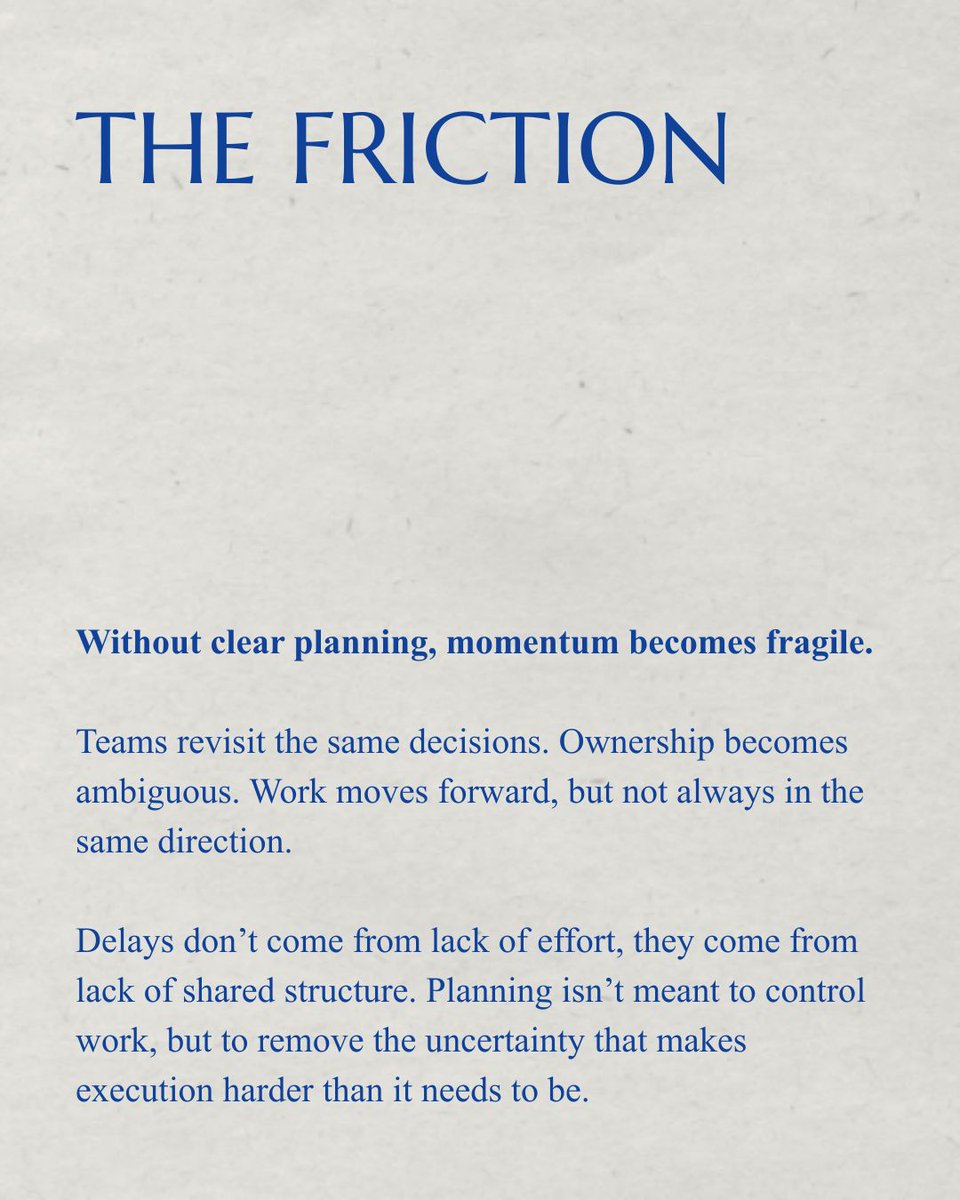 will_richman's tweet image. Planning isn't about writing tasks down, it's about creating shared clarity before execution begins.

#planning #business #startup #makeworkoptional #advice