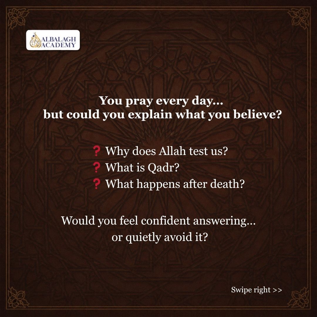 AlBalaghAcademy's tweet image. Most people inherit belief.

Few actually understand it.

That’s the difference. 

📚 Al Aqidah Al Tahawiyyah 
Starts: 10th May 2026

Enrol Now: zurl.co/EkpWM 

#Aqeedah #Tawheed #IslamicKnowledge #MuslimUmmah