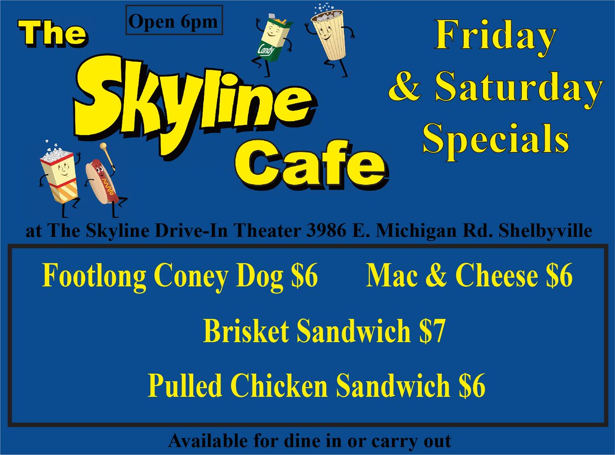 Here's our Skyline Cafe specials for this weekend May 1st &amp; 2nd.  See you at the Skyline!