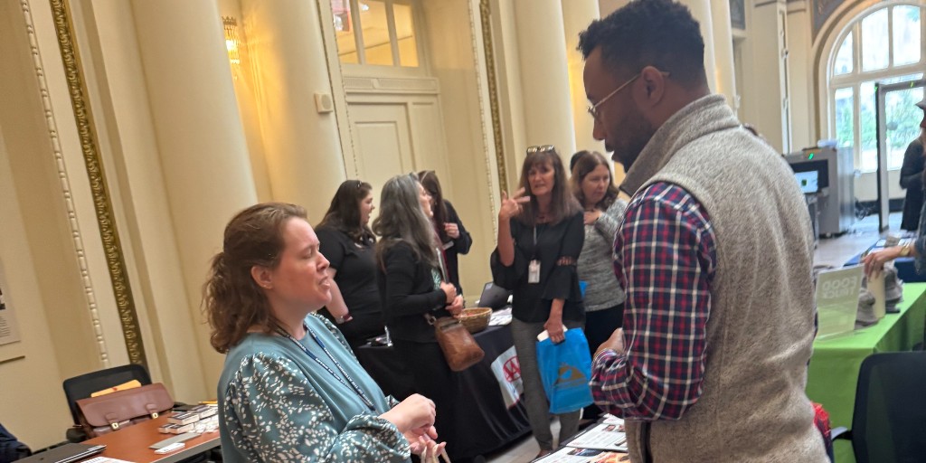 urspcs's tweet photo. In this week's episode of "Where's SPCS?" you'll find recruiters Karen Baker and Jackson Knox at the Office of the Attorney General Benefits Fair, talking about all of our programs to folks working in that office. Thanks for the invitation! #urspcs #urichmond #wheresspcs #benefitsfair