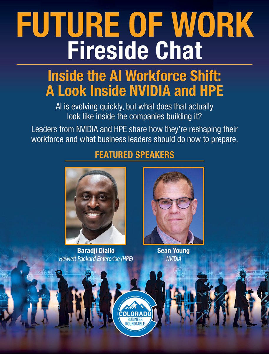 ColoradoBRT's tweet photo. What does AI transformation actually look like inside the companies building it?

At Future of Work, leaders from NVIDIA and Hewlett Packard Enterprise (HPE) will share how AI is reshaping their workforce, from shifting roles to real-world reskilling strategies.

This isn’t theory. It’s what’s happening now and what’s next.

🎟️ Tickets are going fast. Join us: https://t.co/MmOO2vDUsR