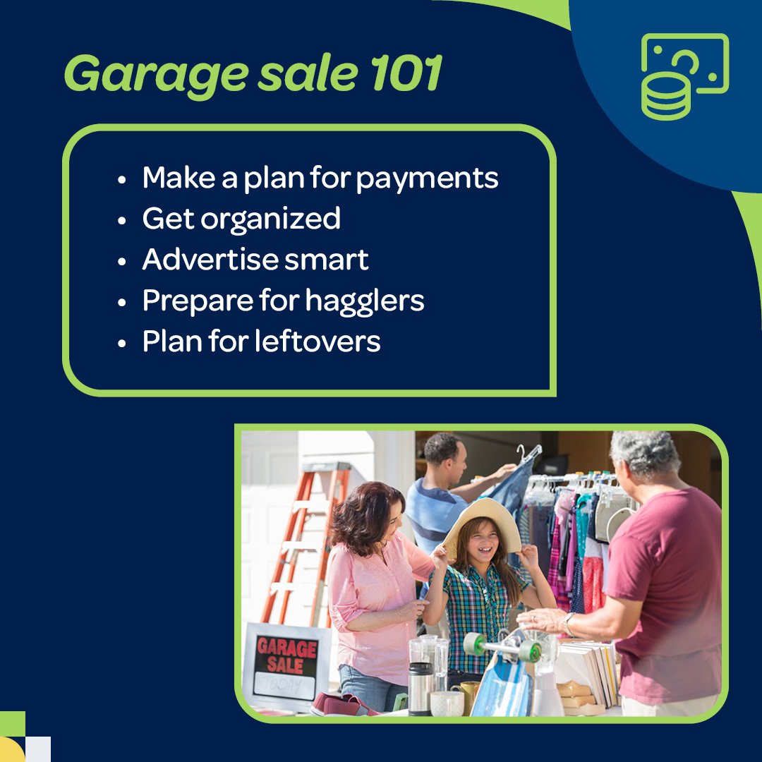 UnionBankTrust's tweet photo. Hosting a garage sale is a great way to declutter, meet your neighbors, and earn some extra cash. To make your garage sale even more successful, we have a few tips to share in this blog: https://t.co/uNtDLBSDa7 https://t.co/g8FjTjJGMR