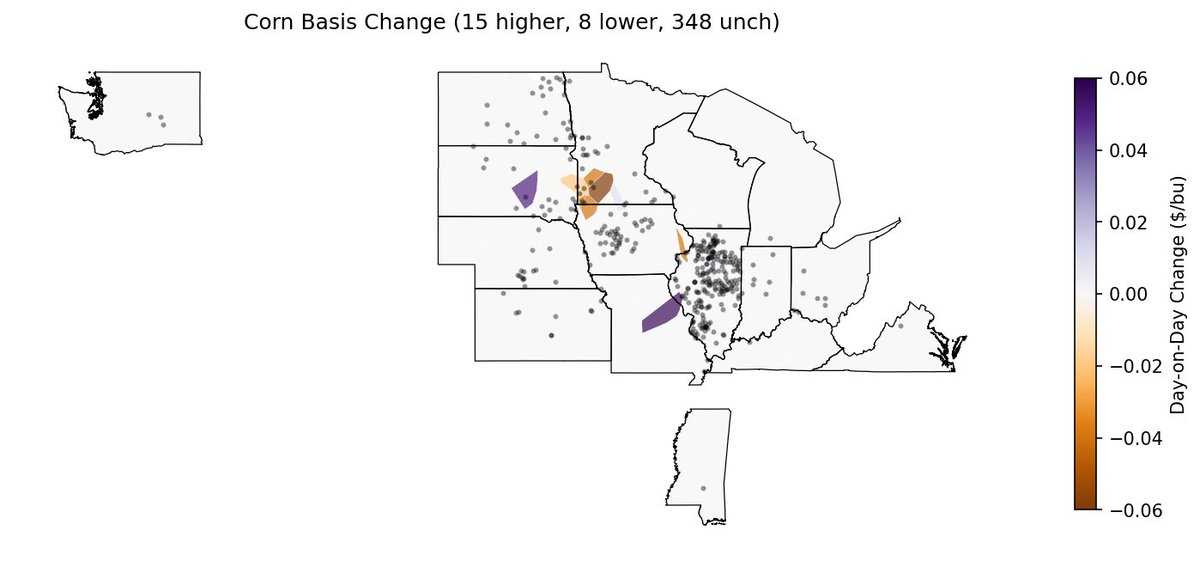 fastagsdata's tweet image. Daily Basis EOD Update
Apr 29, 2026

Delivery: Apr 2026
Changes vs Apr 28
Corn: 371 elevators | 15 higher, 8 lower
Soybeans: 358 elevators | 14 higher, 1 lower

#Basis #Ags #Grains #fastagsdata #OATT