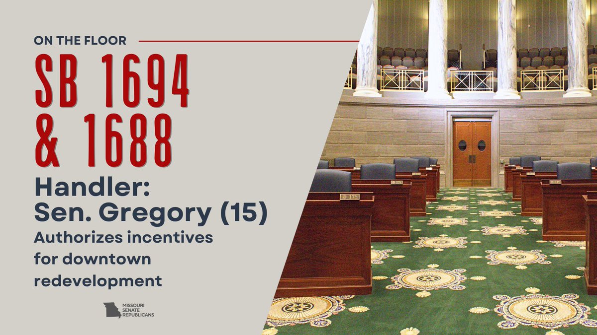 MOSenateGOP's tweet image. ON THE FLOOR: SB 1694 &amp;amp; 1688 has been brought to the floor for debate. The bill is being handled by Senator David Gregory. #moleg 

@DavidGregoryMO