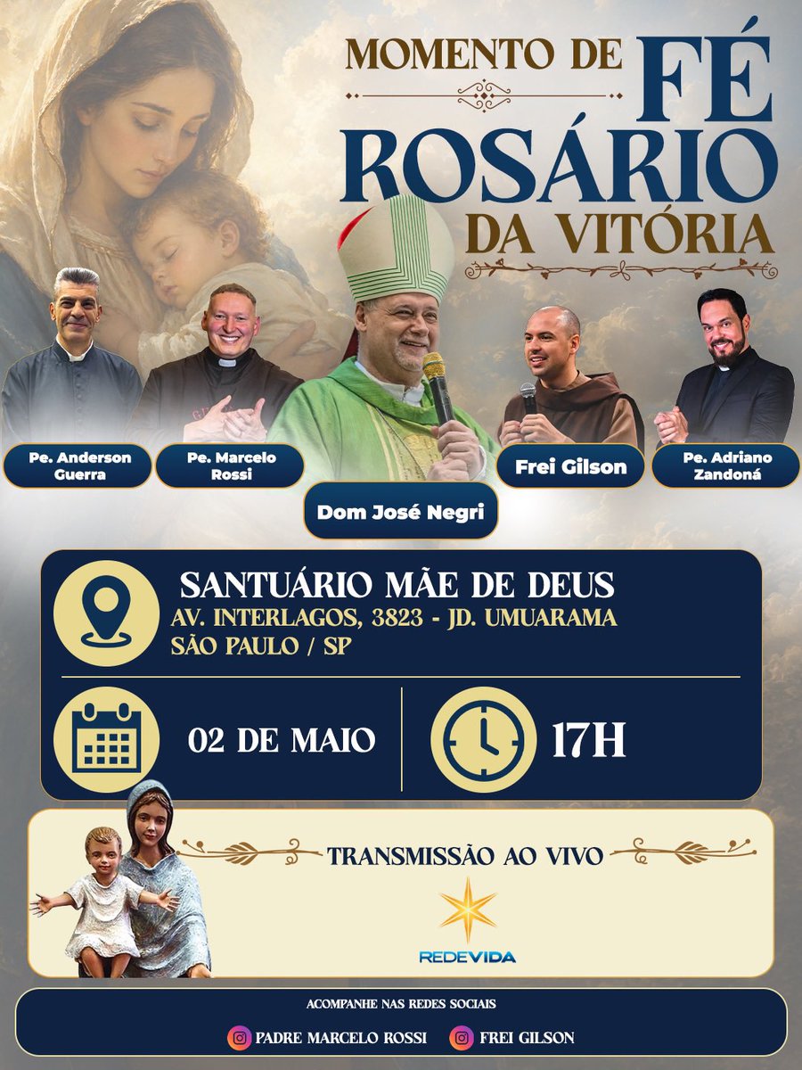 pemarcelorossi's tweet image. Amados 
#compartilhe 
#familia 
#trabalho 
#amigos 
#rosario 
Santa Missa às 15 horas 🕒 ao vivo pela @redevida logo após MOMENTO DE FÉ 
➕TERÇO DE SÃO JOSÉ 
E as 17 horas ROSÁRIO DA VITÓRIA 📿📿📿📿
Vamos avisar e marcar quem precisa de BENÇÃOS 🙌🙌🙌
Vocês vão participar?!?!?