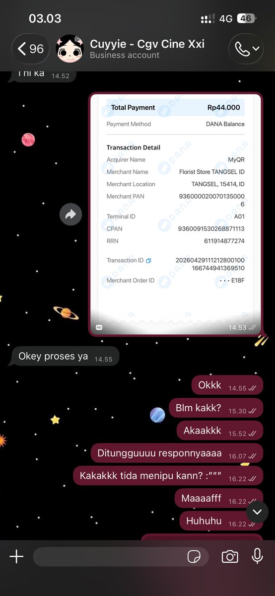 bw0san's tweet photo. PENIPU ⚠️

Yang lagi cari promo tiket nonton bioskop, hati2 sm orang ini, sumpah nipu. Sampah banget. 
Tandain aja username, nomor, qrisnya. 
@mewyesn | https://t.co/PuSW0UOP36 | +62 831-7292-5357

Tag: promo tiket xxi cgv cinepolis zonajajan https://t.co/BqQbBF0p6c