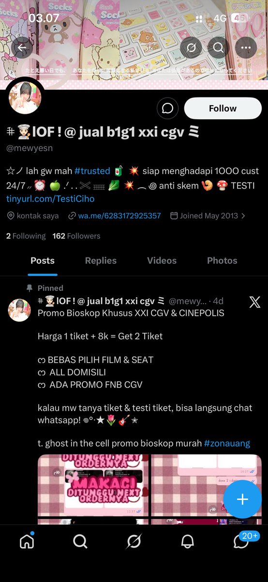 bw0san's tweet photo. PENIPU ⚠️

Yang lagi cari promo tiket nonton bioskop, hati2 sm orang ini, sumpah nipu. Sampah banget. 
Tandain aja username, nomor, qrisnya. 
@mewyesn | https://t.co/PuSW0UOP36 | +62 831-7292-5357

Tag: promo tiket xxi cgv cinepolis zonajajan https://t.co/BqQbBF0p6c