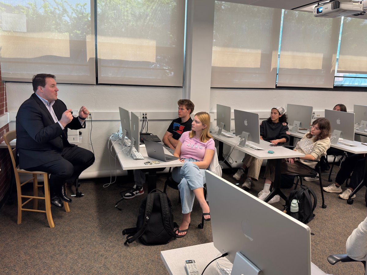 mcnabmedia's tweet photo. And we wrap up the semester with the Final Boss™. Thrilled to have my friend and colleague Andrew Batt from @IowaPBS join my @ISU_GSJC Electronic Media Production class for the final story meeting for Studio 308 https://t.co/aWi6afX4kD