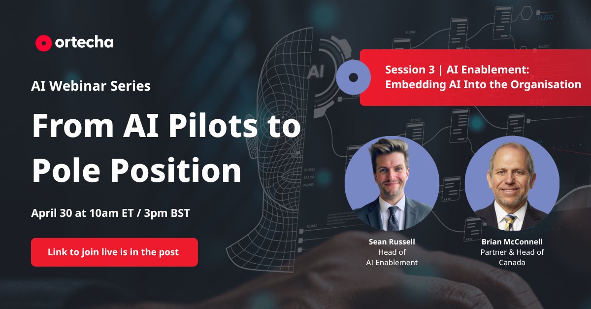Ortecha's tweet image. [Webinar] AI Enablement: Embedding AI into the Organisation

Sustainable AI advantage comes not just from technology, but from how organisations truly adopt it and use it, with confidence.

Link to join live or watch on-demand: hubs.li/Q04dYw6B0

#AI #AIEnablement #Adoption