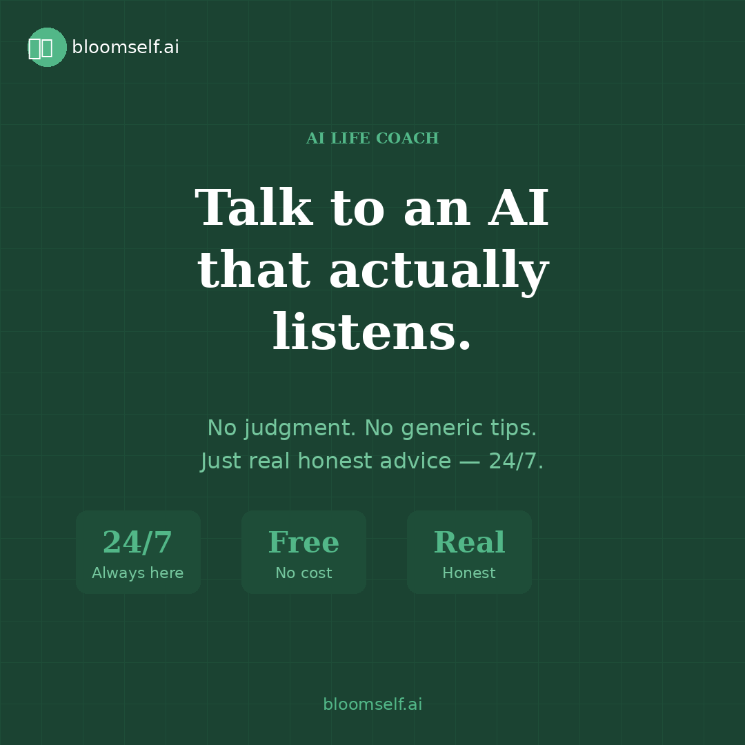 BloomSelf28174's tweet photo. We built a free AI life coach 🌱

💬 Talk to it about anything
📅 Get your daily schedule built
📈 Track habits &amp; build streaks

No sign up. No cost. Just growth.

Try it → https://t.co/09mWqQopOv https://t.co/KzVgWreTdX