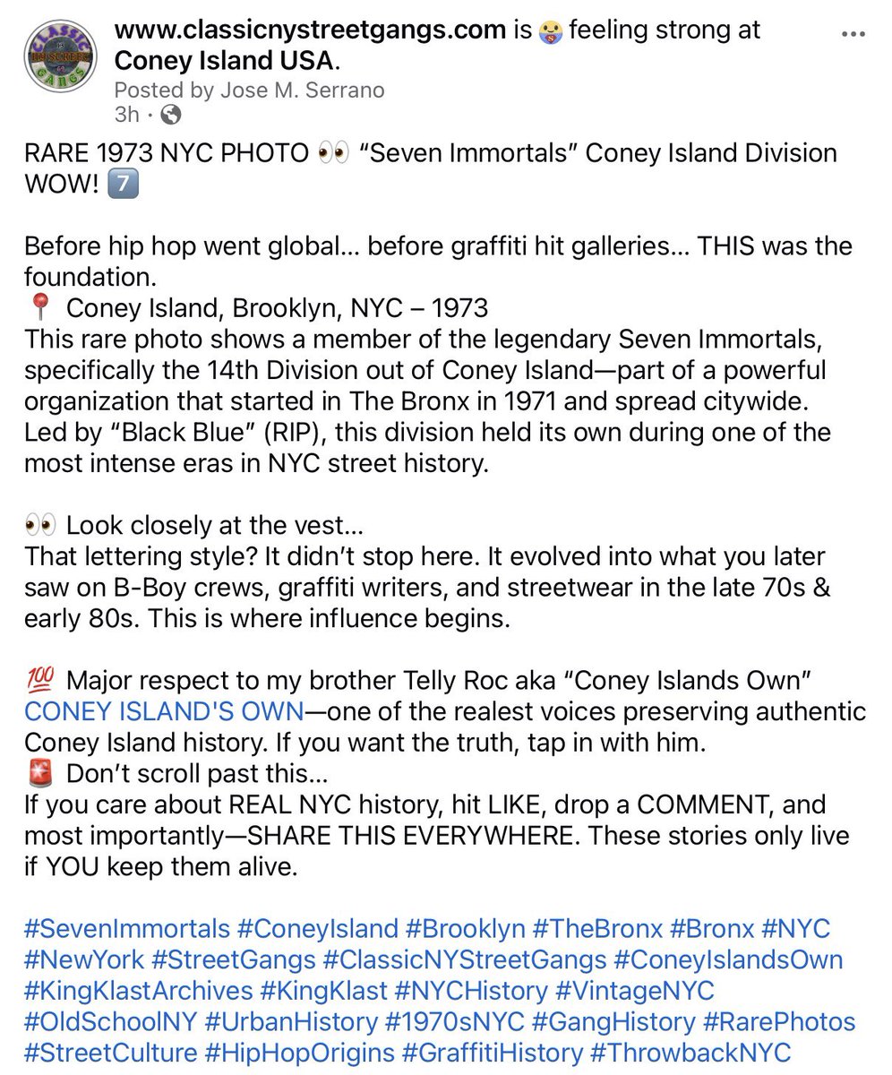 kingklast's tweet image. RARE 1973 NYC PHOTO 👀 “Seven Immortals” Coney Island Division WOW! 7️⃣ @ROCKTHEGALAXY13 

#SevenImmortals #ConeyIsland #Brooklyn #TheBronx #Bronx #NYC #NewYork #StreetGangs #ClassicNYStreetGangs #ConeyIslandsOwn #KingKlastArchives #KingKlast #NYCHistory #VintageNYC #OldSchoolNY