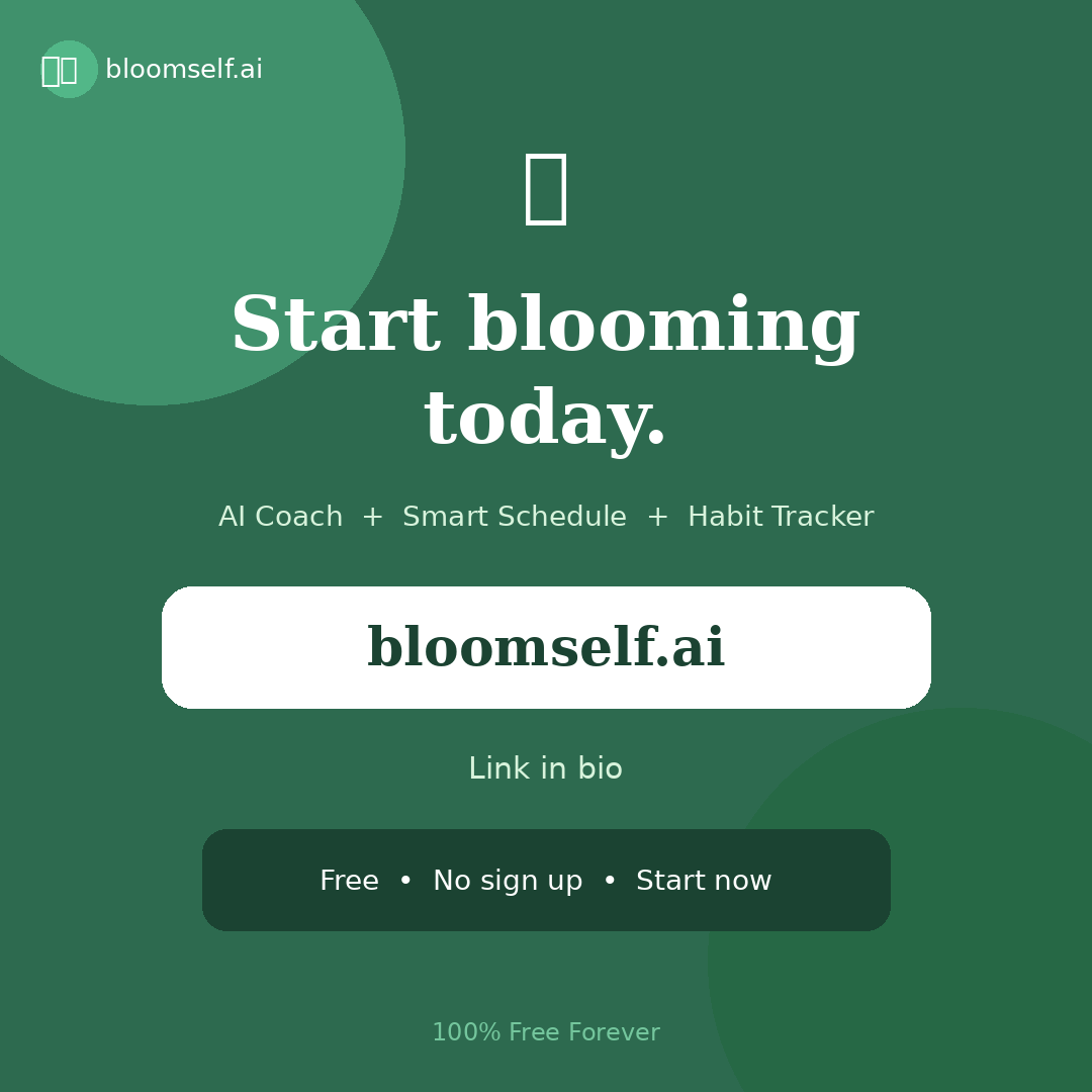 BloomSelf28174's tweet photo. We built a free AI life coach 🌱

💬 Talk to it about anything
📅 Get your daily schedule built
📈 Track habits &amp; build streaks

No sign up. No cost. Just growth.

Try it → https://t.co/09mWqQopOv https://t.co/KzVgWreTdX