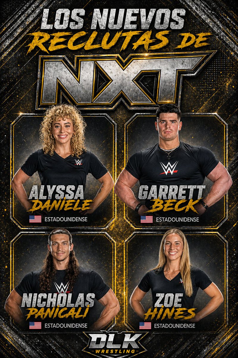 onlylukaWfans's tweet image. Los nuevos novatos que han llegado a #NXT 

#AlyssaDaniele
#Garrett Beck
#NicholasPanicali
#Zoe Hines

A alguno le ves potencia? #WWE