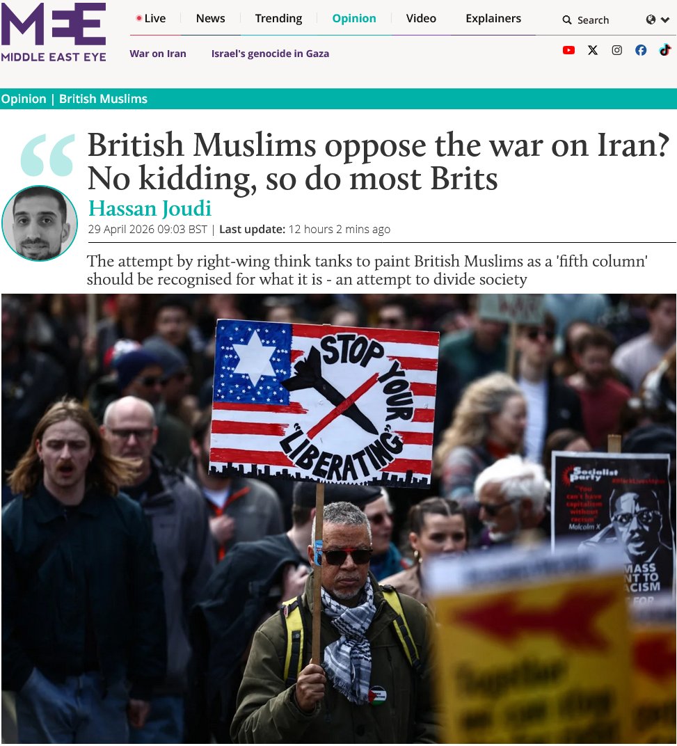 MoyenOrien_Fr's tweet image. Les musulmans britanniques opposés à la guerre contre l’Iran ? Rien de surprenant : la majorité des Britanniques pensent pareil. Leurs inquiétudes: coût de la vie, sécurité, stabilité sont les mêmes que celles de toute la société. #musulmans ##RoyaumeUn #sécurité