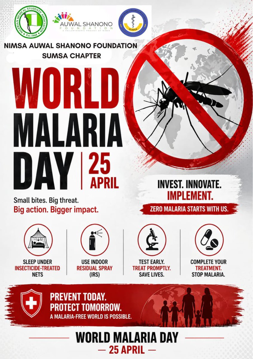 nimsascophsumsa's tweet image. A single mosquito bite can change everything—but together, we can stop malaria. 🦟💪
Prevent it. Test early. Treat completely.
#WorldMalariaDay #EndMalaria #StayProtected
