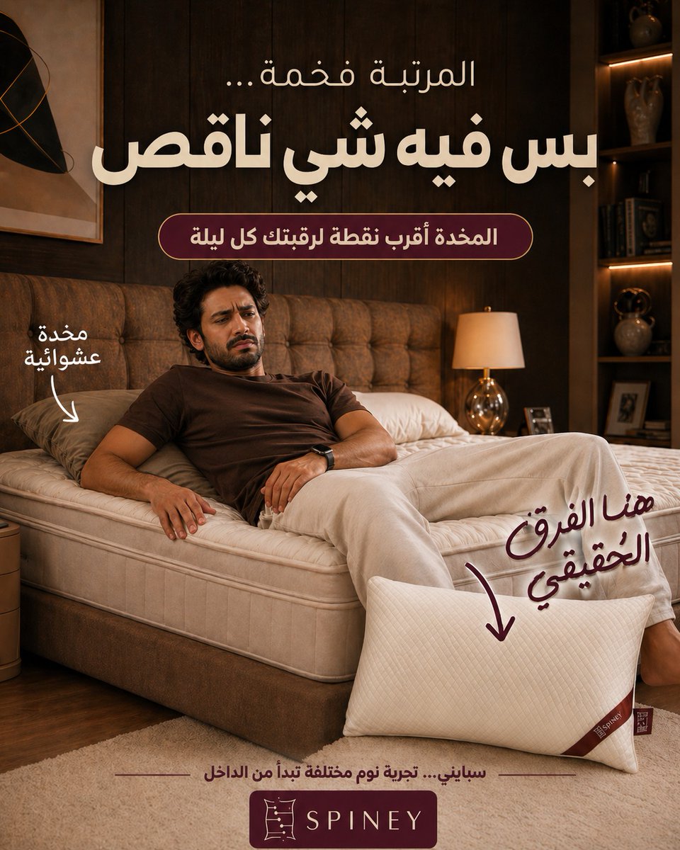 spiney_sa's tweet photo. المرتبة فخمة؟ تمام.
بس لا تخرب التجربة بمخدة عشوائية.

سبايني… اللمسة اللي تكمل نومك.