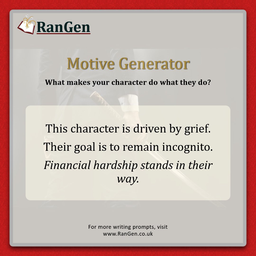 Ameronis's tweet image. Can you include a character with THIS motivation and goal? #WritingPrompt #amwriting #writers #DnD