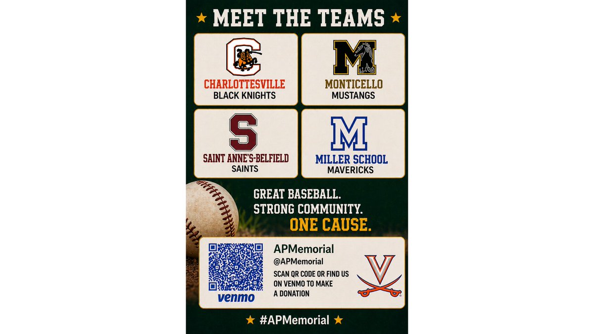 STAB_baseball's tweet image. Meet the Teams for the Aidan Peters Memorial Classic on Saturday at UVA!
 
Charlottesville Black Knights
Monticello Mustangs
Saint Anne’s-Belfield Saints
Miller School Mustangs
 
#apmemorial #aidenslights #baseballforacause