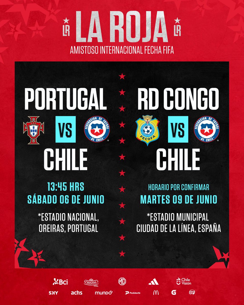 Fecha FIFA de Junio confirmada ✅

#LaRoja 🇨🇱 se enfrentará ante Portugal 🇵🇹 y RD Congo 🇨🇩.