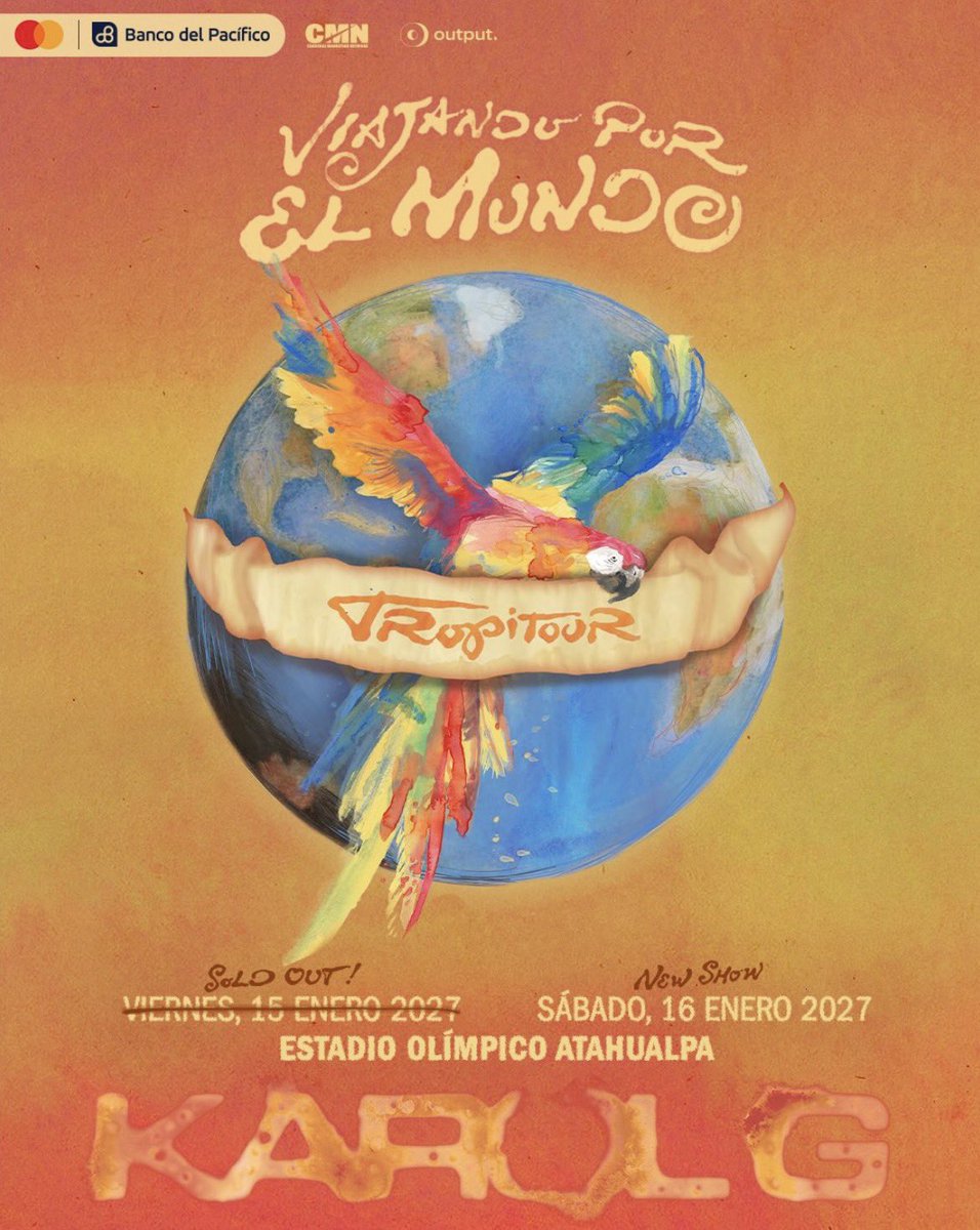 KarolGBRA's tweet photo. EMOCIONOU! Após ESGOTAR estádio no Equador, Karol G anunciou novo show da "Viajando Por El Mundo Tropitour" em Quito 🇪🇨 

16/01/2027 – Quito, Equador @ Estadio Olímpico Atahualpa https://t.co/rBVbTkYzji