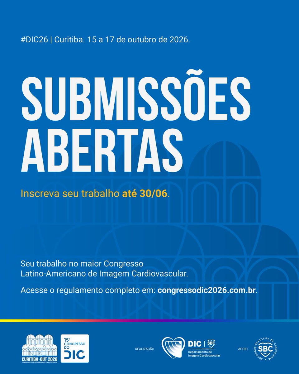 CongressodoDIC's tweet photo. As submissões para o DIC26 estão abertas.

Detalhe que muda tudo: você pode pagar a inscrição no congresso após o resultado divulgado, se o trabalho for aprovado.

4 categorias com premiação em dinheiro. Prazo: 30 de junho.

https://t.co/hl83JDoast 

#DIC26 #ImagemCardiovascular https://t.co/tpDUwOrnPm