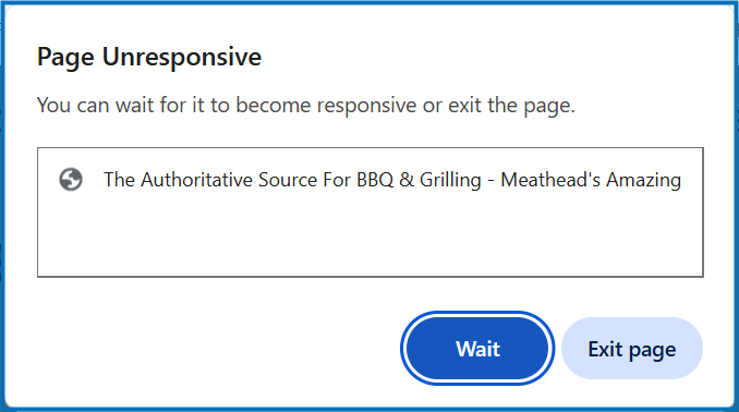 CooksBayBBQ's tweet photo. @meathead No issues from Edge and Firefox on Windows 11, but Google Chrome locks up. https://t.co/UNkjjnkapE