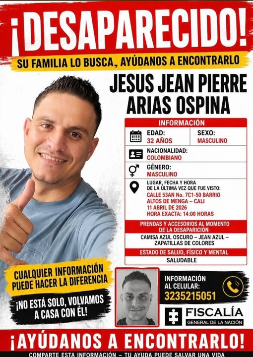 Caracol_Cali's tweet image. #Desaparecido | Se busca a Jean Pierre de 32 años, de quien se desconoce su paradero desde el pasado 11 de abril en #Cali.