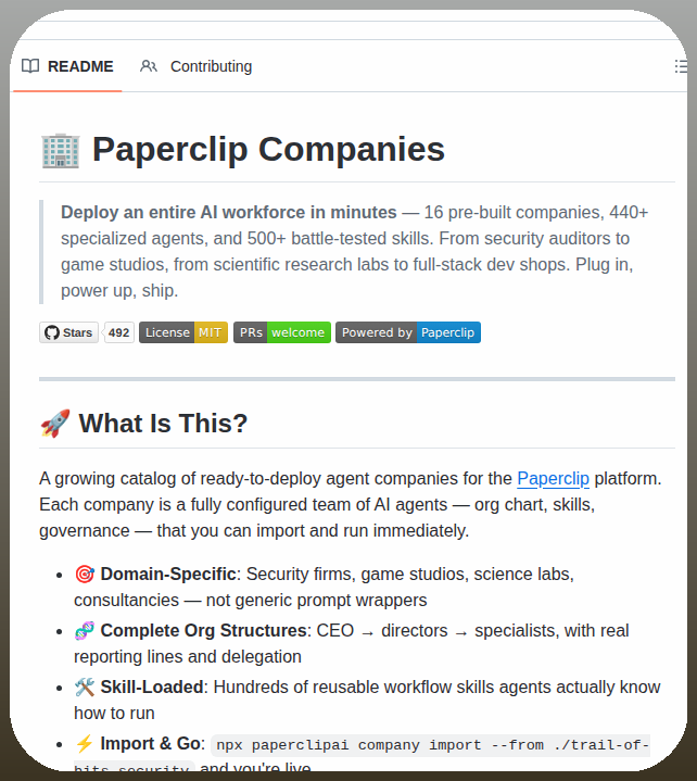 tom_doerr's tweet photo. Deploy 16 pre-built AI agent companies with 440+ specialized agents

https://t.co/QquIJZYQSL https://t.co/wzYBbPeq65