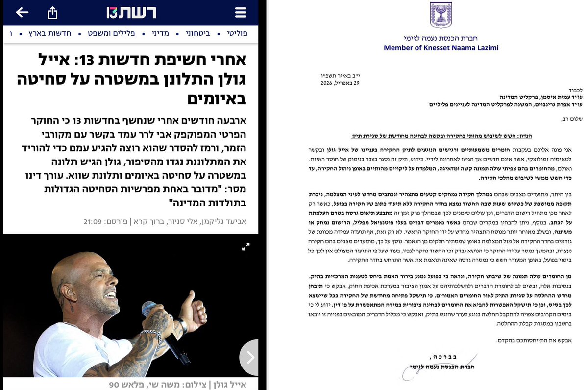 הזיה. 
היום ח״כ לזימי <a href="/naamalazimi/">Naama Lazimi - נעמה לזימי</a> פנתה לפרקליטות והעלתה חשש לשיבוש מהלכי החקירה בפרשת "משחקי חברה", ובקשה לשקול פתיחה מחודשת של החקירה (בימים הקרובים צפויה להתקבל החלטה בנוגע לערר שהוגש בתיק, ומכאן חשיבות הפניה כעת, לפני קבלת ההחלטה בערר).

והנה בתזמון הזוי ומוזר, כמה שעות אח"כ,
