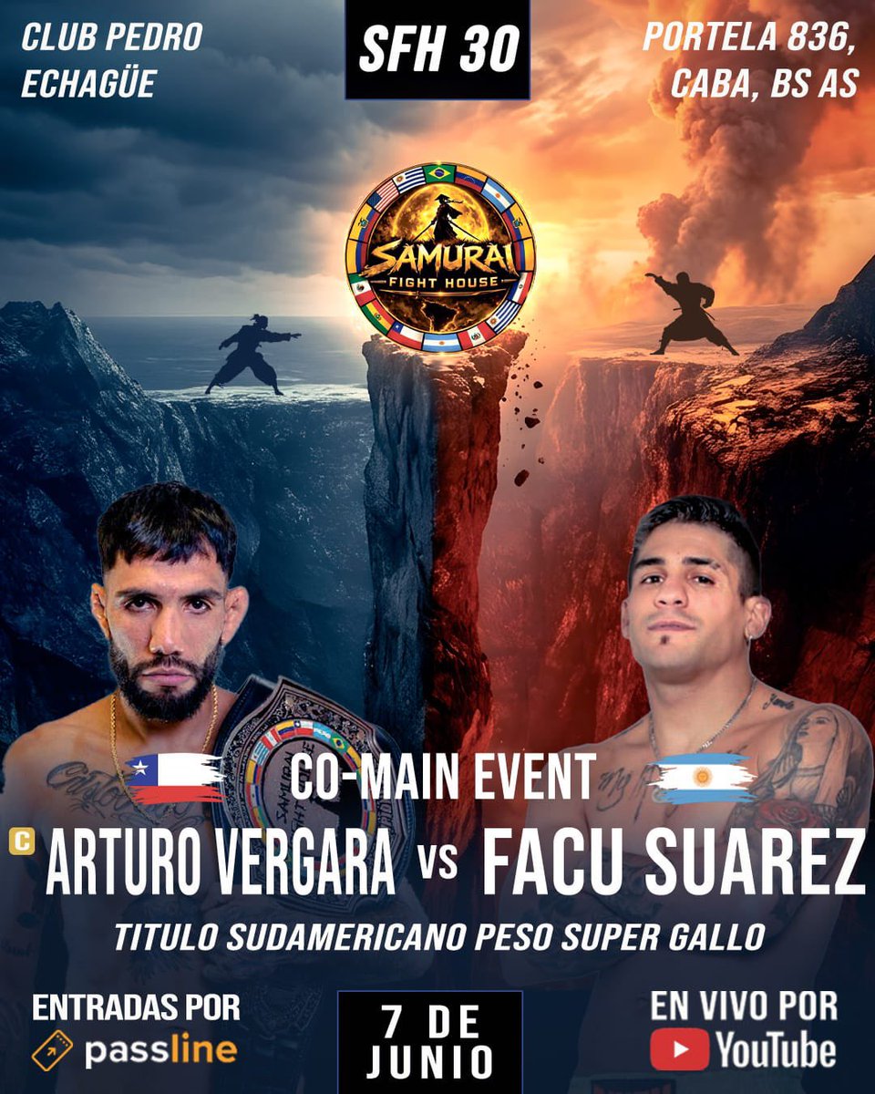 SamuraiFightMMA's tweet photo. ARTURO VERGARA VS FACU SUÁREZ 🔥🏆
Campeón vs campeón.
Striking de élite, cinturón en juego.

Esto es guerra.

🎟️ Entradas: https://t.co/wOSmDu98Yx https://t.co/ioNIYawrFs