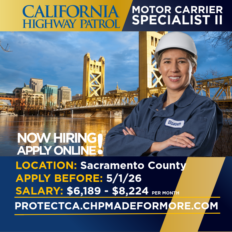 CHPCareers's tweet photo. 👷‍♂️ MOTOR CARRIER SPECIALIST II🚚 
LOCATION: SACRAMENTO COUNTY
APPLLY ONLINE https://t.co/u4TR4kjWkD https://t.co/QiPyGPajQW
