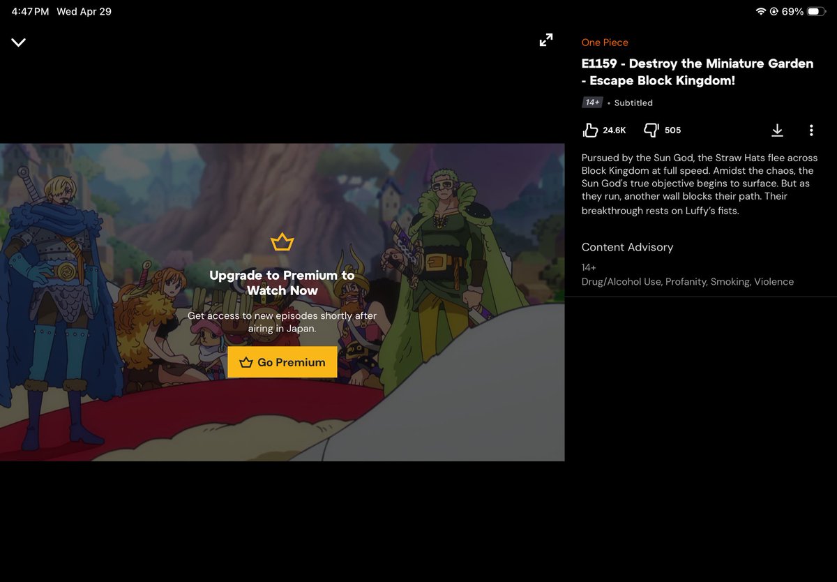 StealthyArcher1's tweet image. They premiumed off one piece for me.. anyone else too? #crunchyroll and all the other alternatives open up new windows. Netflix is an episode behind. I don’t mind ads on Crunchyroll. 😂😂😂