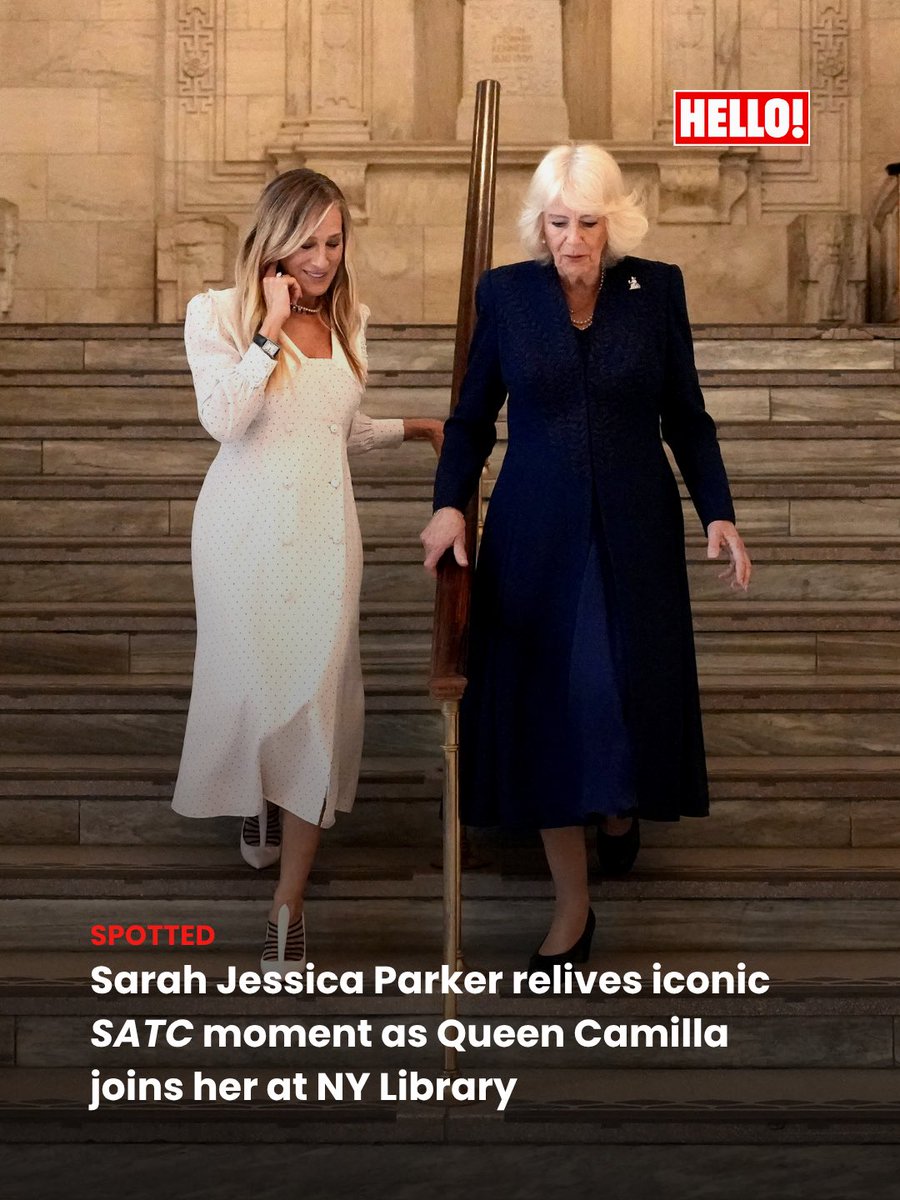 HELLOmagIndia's tweet image. On the iconic steps of the #NewYorkPublicLibrary, #SarahJessicaParker returns—this time drama-free—joined by #HM #QueenCamilla to support her charity, The Queen’s Reading Room. #HELLOIndia #HELLOMagazine #NYPL #SJP @nypl @SJP