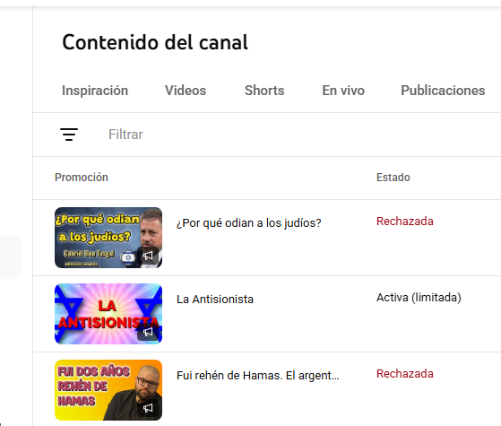 YOutube tiene un sistema por el cual, si pagás, te deja promocionar algún video. Mirá lo que me pasa cuando intento promocionar algunos de estos videos.