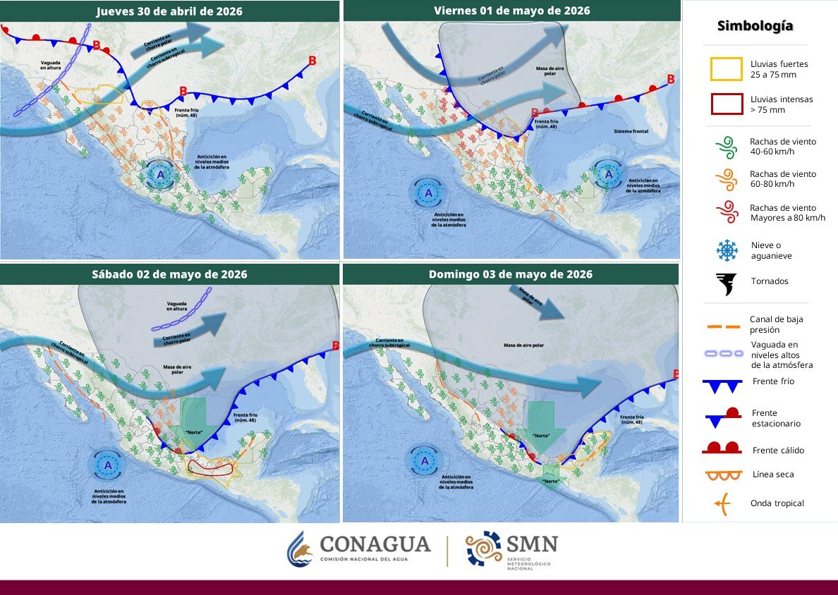 Conoce las condiciones #Meteorológicas que prevalecerán en #México durante las siguientes 96 horas.  

Haz clic en el siguiente link ⬇️
smn.conagua.gob.mx/es/pronosticos…