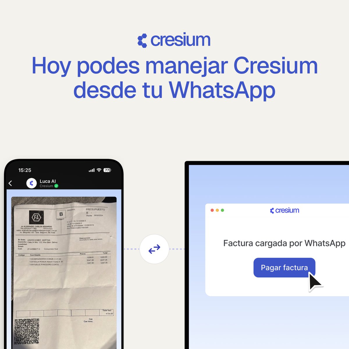 CresiumFintech's tweet photo. Te presentamos a Luca

El asistente de Cresium en WhatsApp.

Operá tu cuenta desde el chat de siempre 🧵 https://t.co/Yl1qGdipKD