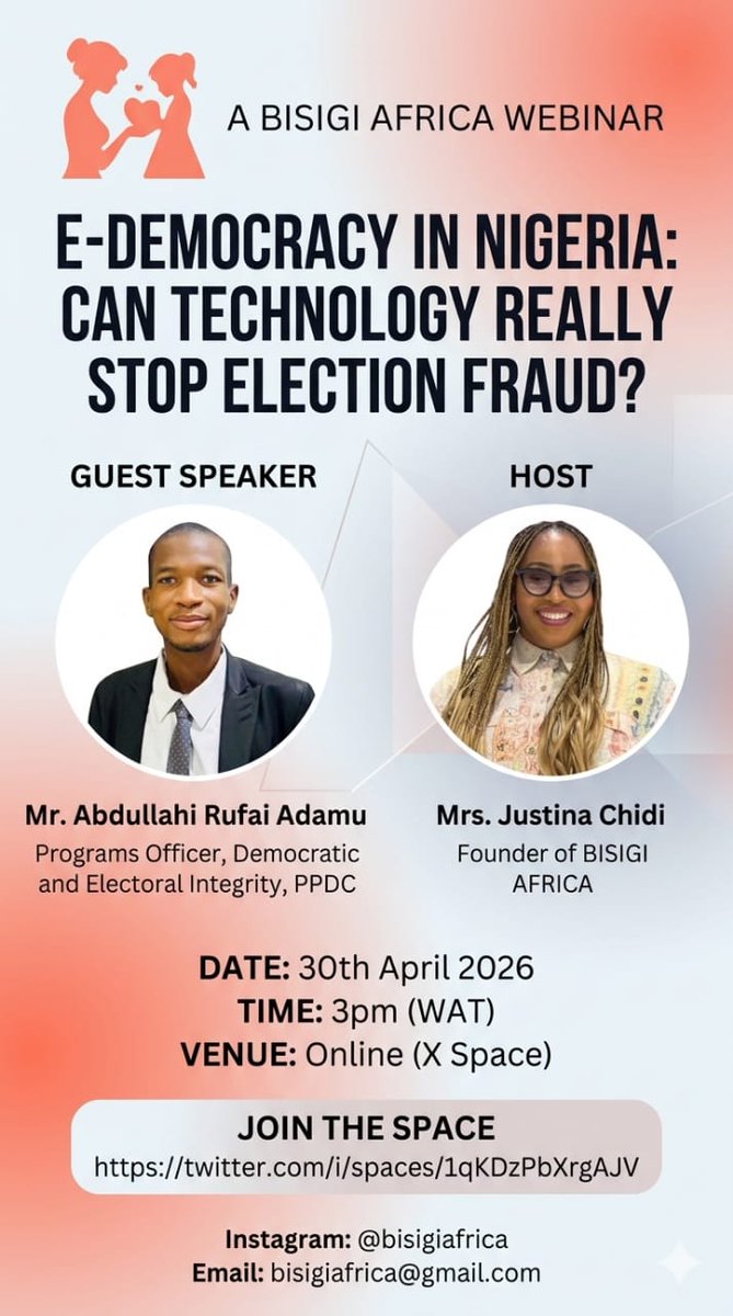 IsaacJoshua212's tweet photo. Something isn’t adding up… we’re loud online, but silent at the polls. Why does youth activism trend but rarely translate into real votes? Join our upcoming webinar as we unpack this gap and explore how e-governance could reshape civic participation. https://t.co/3vChY3DkcF