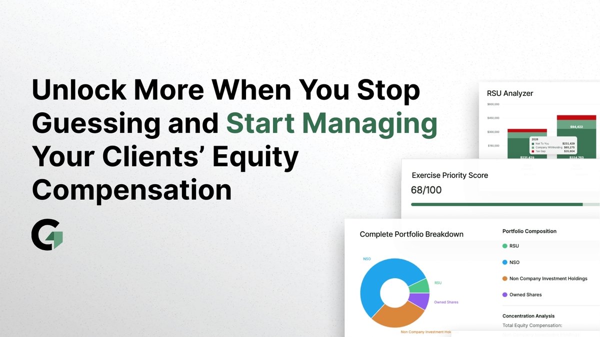 GrantdEquity's tweet image. Advisors can uncover $750k+ in new AUA from a single equity compensation client… when they have the tools to guide these complex decisions well. Unlock more for your clients and your practice: bit.ly/4d4Whxt 

#FinancialAdvisors #EquityCompensation