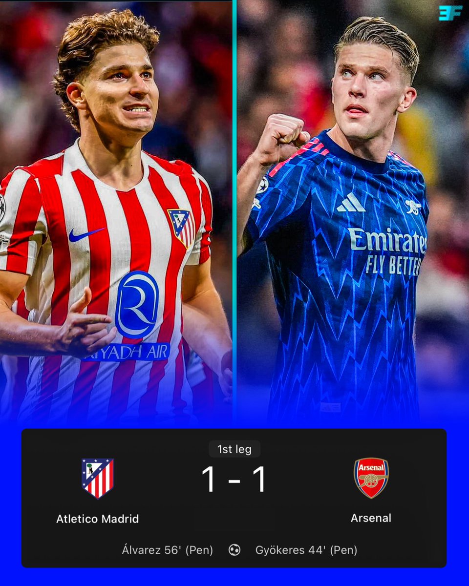 Draw between Atletico Madrid and Arsenal. 🤝
