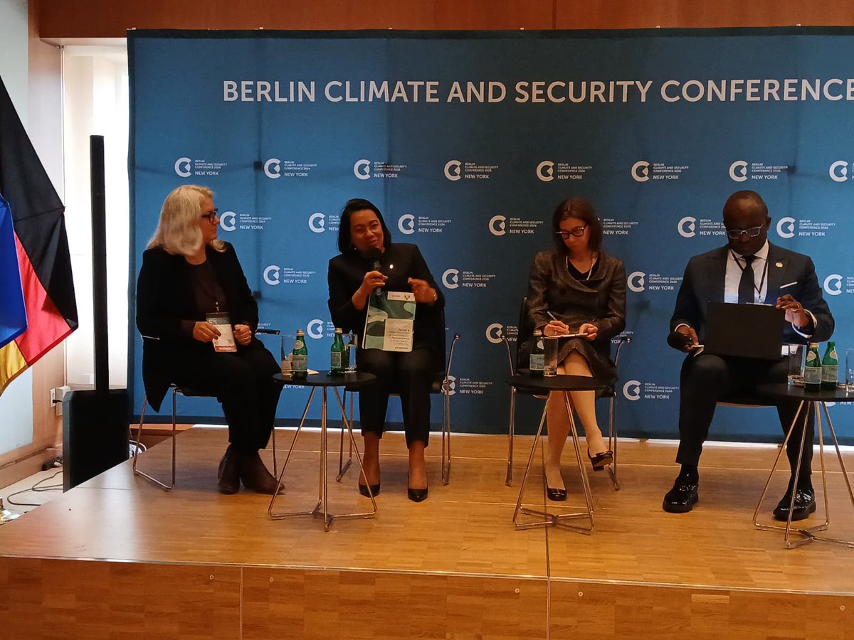 PMUN_GUY's tweet photo. Excellent insights shared this afternoon by H.E. Carolyn Rodrigues Birkett, Permanent Representative of Guyana to the UN, at the 2026 Berlin Climate &amp; Security Conference in New York. https://t.co/gv0yGALKLF