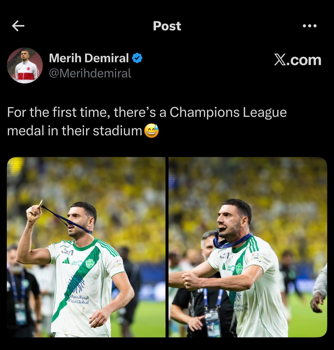 diario_AFC's tweet photo. 🚨🚨🚨🔥😂 ميريح ديميرال (X):

لأول مرة تتواجد ميدالية دوري الأبطال في ملعبهم 😅 https://t.co/51uCsfB012