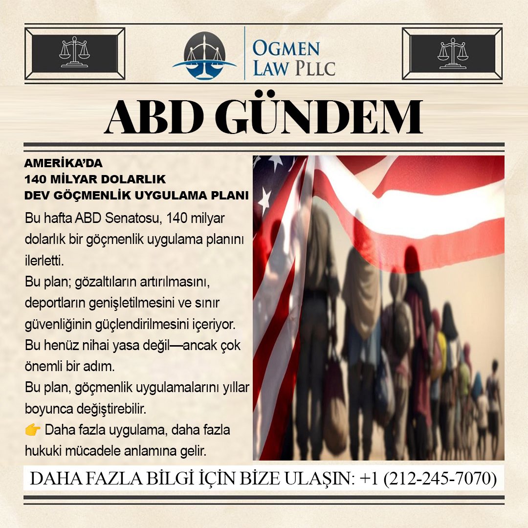 AMERİKA’DA 140 MİLYAR DOLARLIK DEV GÖÇMENLİK UYGULAMA PLANI

#avukatayhanogmen #ogmenlaw #göçmenlik #göçmen #iltica