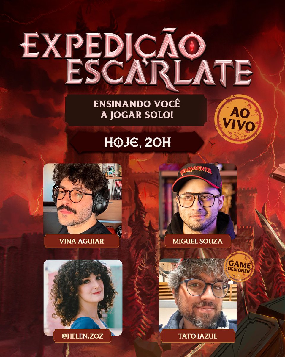 jamboeditora's tweet image. A JORNADA SOLO VAI COMEÇAR!

O @TatoIazul  e Helena, da Samba Estudios, se juntam ao editor da Jambô @_Miguel_Souza e ao nosso convidado de honra @outrovina para apresentar uma forma alternativa de jogar #ExpediçãoEscarlate ⚔️

Venha saber saber mais sobre o primeiro #boardgame