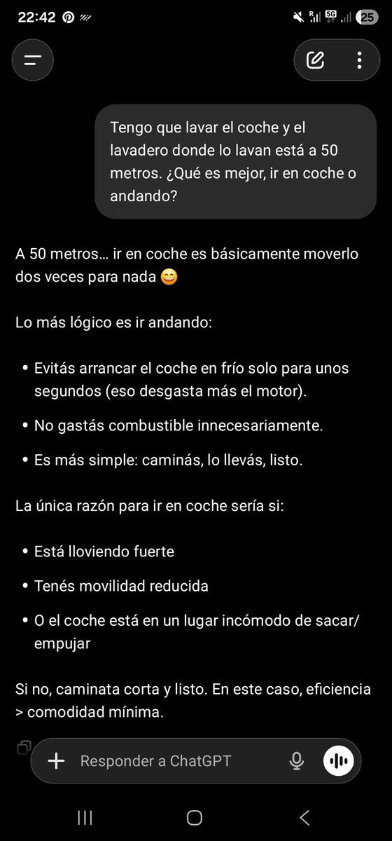 ChatGPT fallando (una vez más) en problemas lógicos. El detalle de "Caminás, LO LLEVÁS, listo" es surreal.