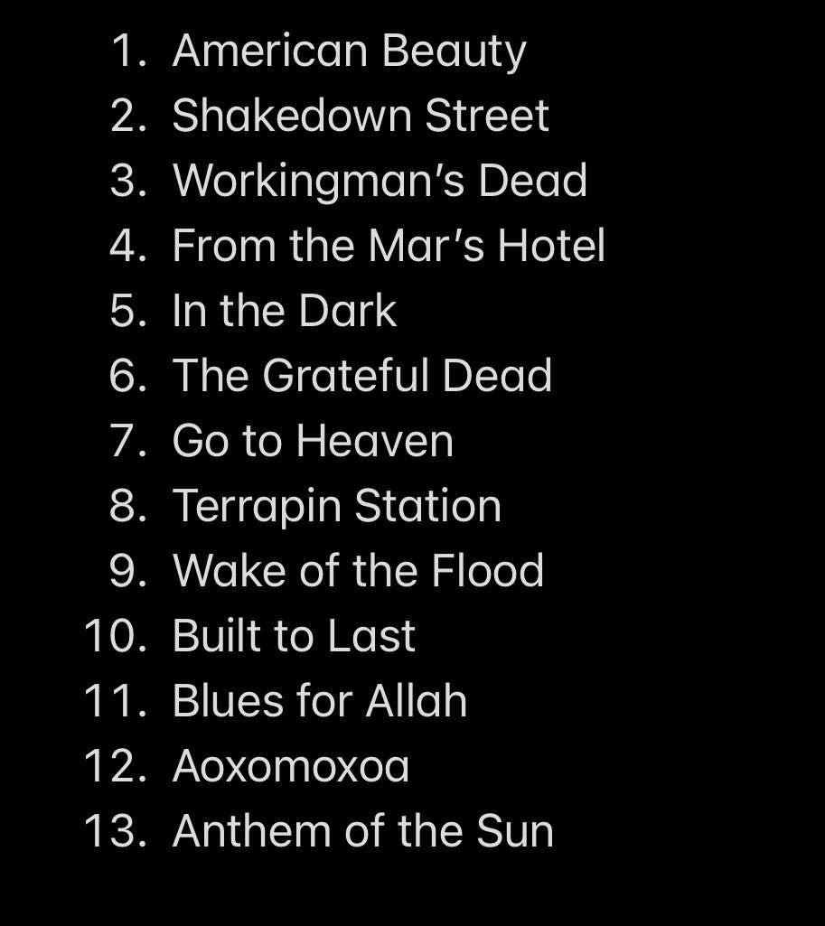 Lifes_A_Gamble6's tweet image. Finished listening to @GratefulDead studio albums in order, and gave them a ranking. Thoughts? #GratefulDead