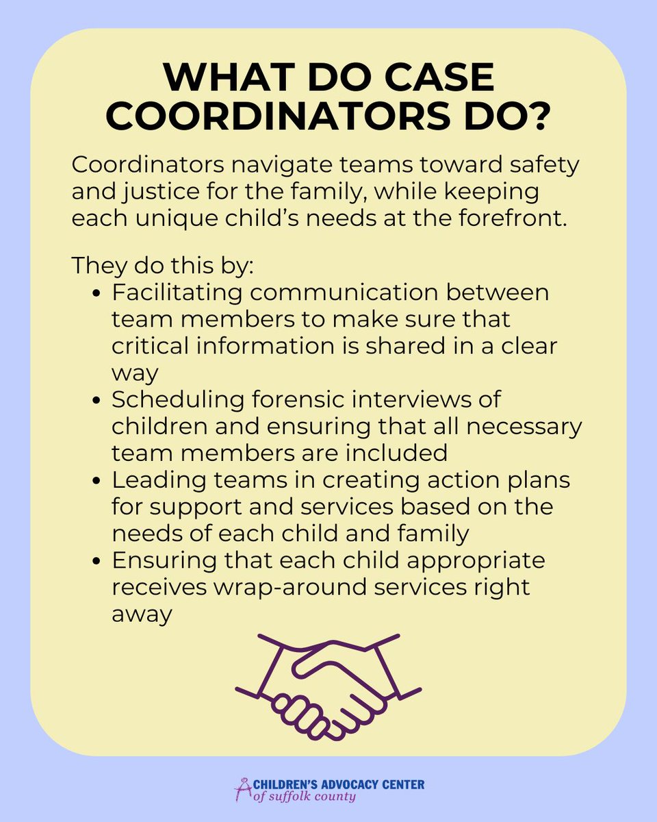 SuffolkCAC's tweet photo. We know that to work towards true healing requires teamwork &amp; collaboration. Our #CaseCoordinators are the hub of the wheel! They ensure organization &amp; clear communication amongst providers.

🔗 https://t.co/EOuAo4wu9I
🔗 https://t.co/uryhRgyLZ2 

#ChildAbuseAwareness https://t.co/2pqRYpIJ4Z