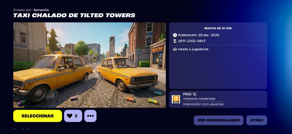 battle4playcom's tweet photo. Por fin un crazy taxi multijugador en Fortnite !!! Lo están puliendo pero ya es funcional 🥰🥰🥰🥰 4671-2202-5847 https://t.co/OY74EARTeL