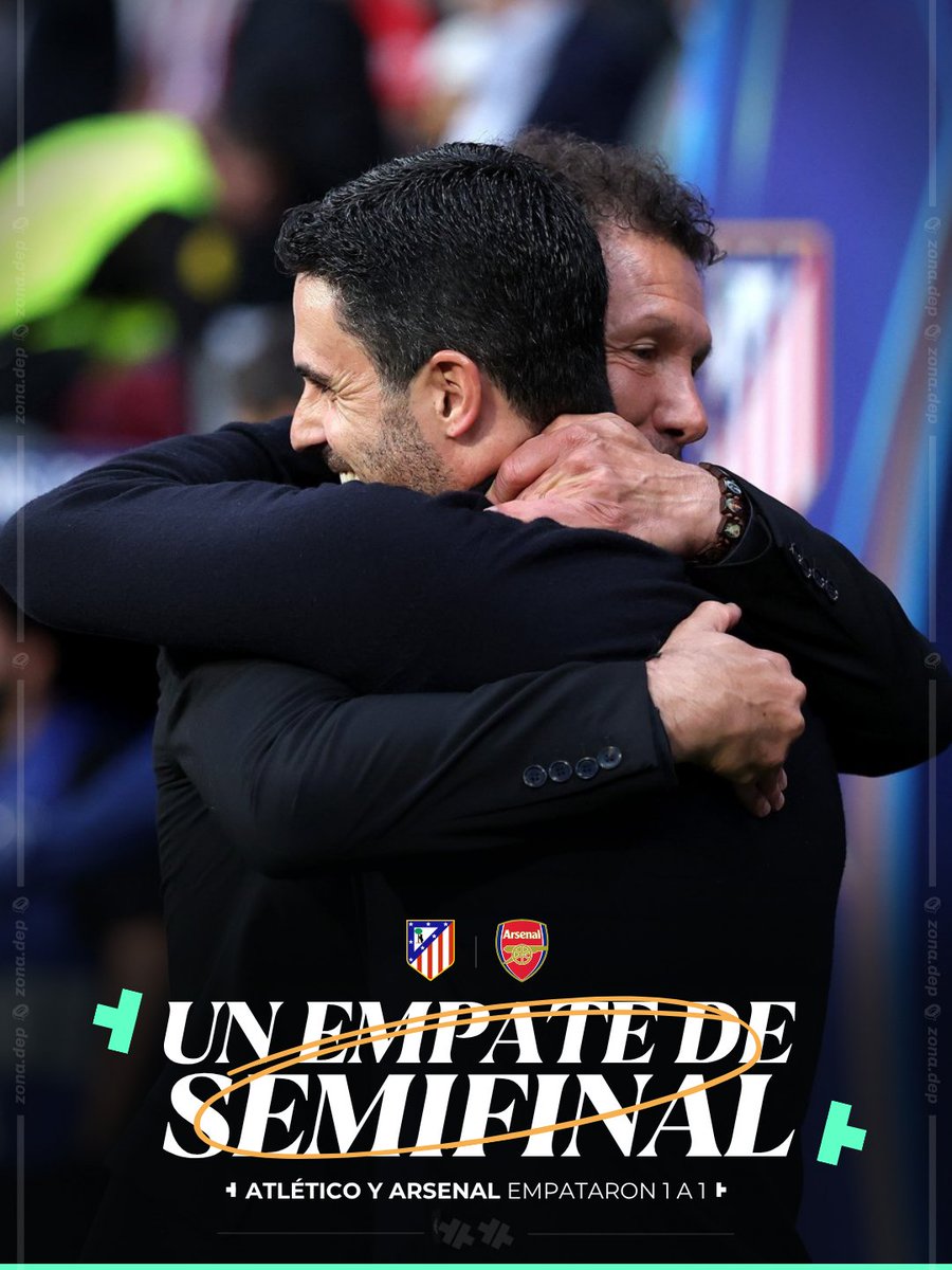 ¡IDA IGUALADA!

🤝 | Atlético de Madrid empató 1-1 con Arsenal en el Metropolitano por la semifinal de la UEFA Champions League.

⚽ | Gyokeres de penal. Álvarez de penal.

🕷️ | Julián fue reemplazado por una molestia en el ST.

🆚 | La vuelta: martes 05/05 en Londres.