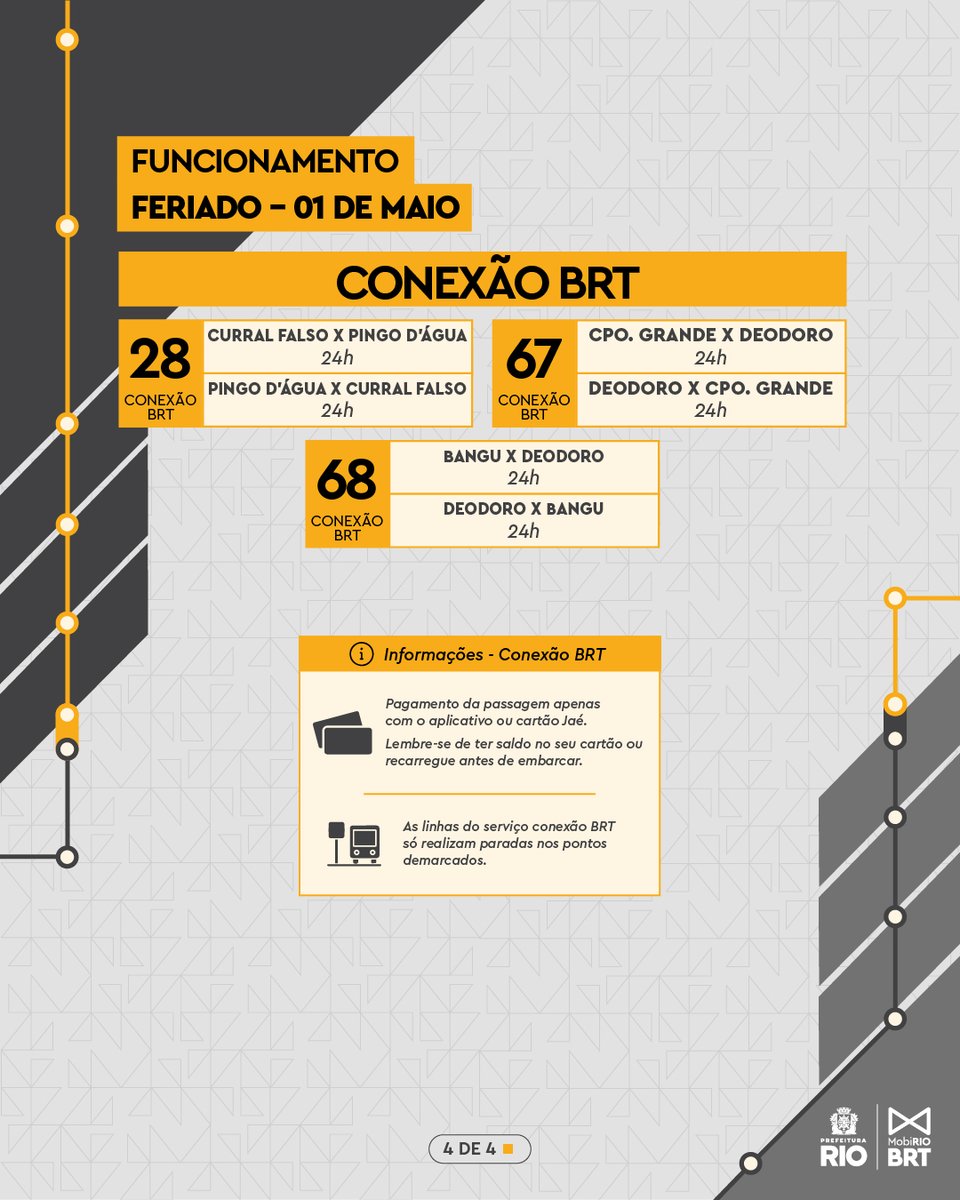 Confira os horários do BRT para o feriado desta sexta-feira (01/05), Dia do Trabalhador.
